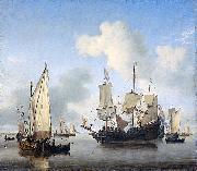 Willem Van de Velde The Younger Ships anchored offshore USA oil painting artist
